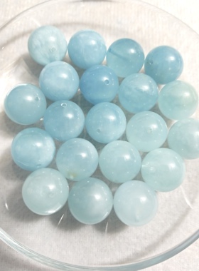 天然冰透海蓝宝蓝天白云海蓝宝16mm-17mm圆珠手链散珠配件单珠