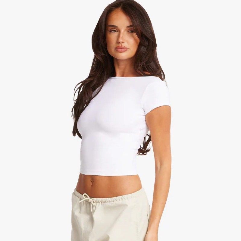 舒适简约款瑜伽上衣女含胸垫大露背裸感短袖高弹速干运动健身T恤,淘宝优惠券,粉丝福利购,淘宝优惠卷