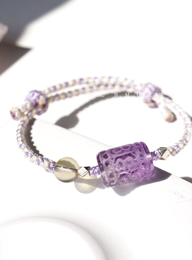 转运珠天然紫水晶手编绳回纹珠