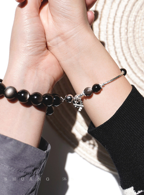 银曜石天然黑曜石貔貅情侣手链