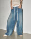 ໂສ້ງຂາສັ້ນແບບ BF ວ່າງ, denim ປານກາງ