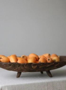 中古侘寂风实木托盘样板房餐桌客厅茶几吧台原木风果盘摆件