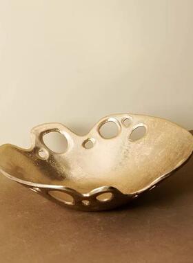 现代轻奢样板房餐桌茶几花瓶果盘金属铝制印度进口手工托盘摆件