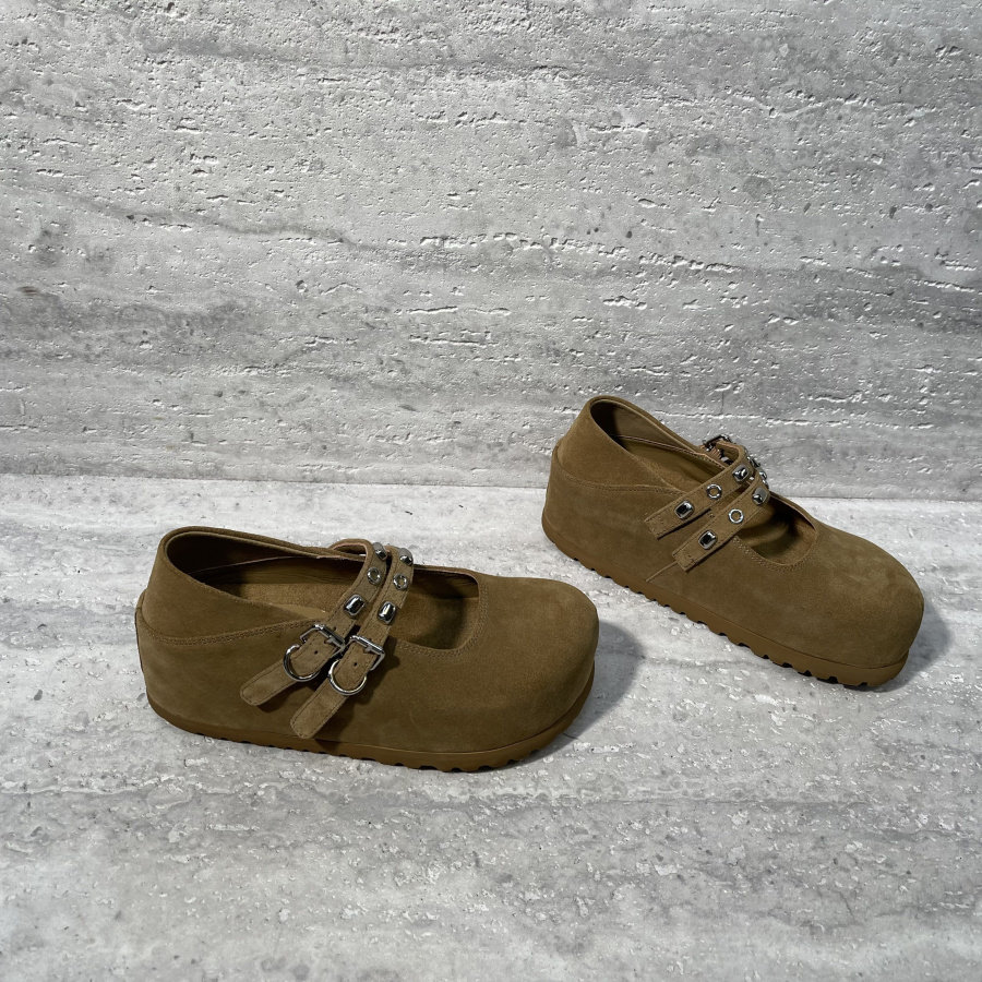 女鞋2025秋季新款真皮牛反绒一字带铆钉内增高浅口厚底玛丽珍鞋女,淘宝优惠券,粉丝福利购,淘宝优惠卷