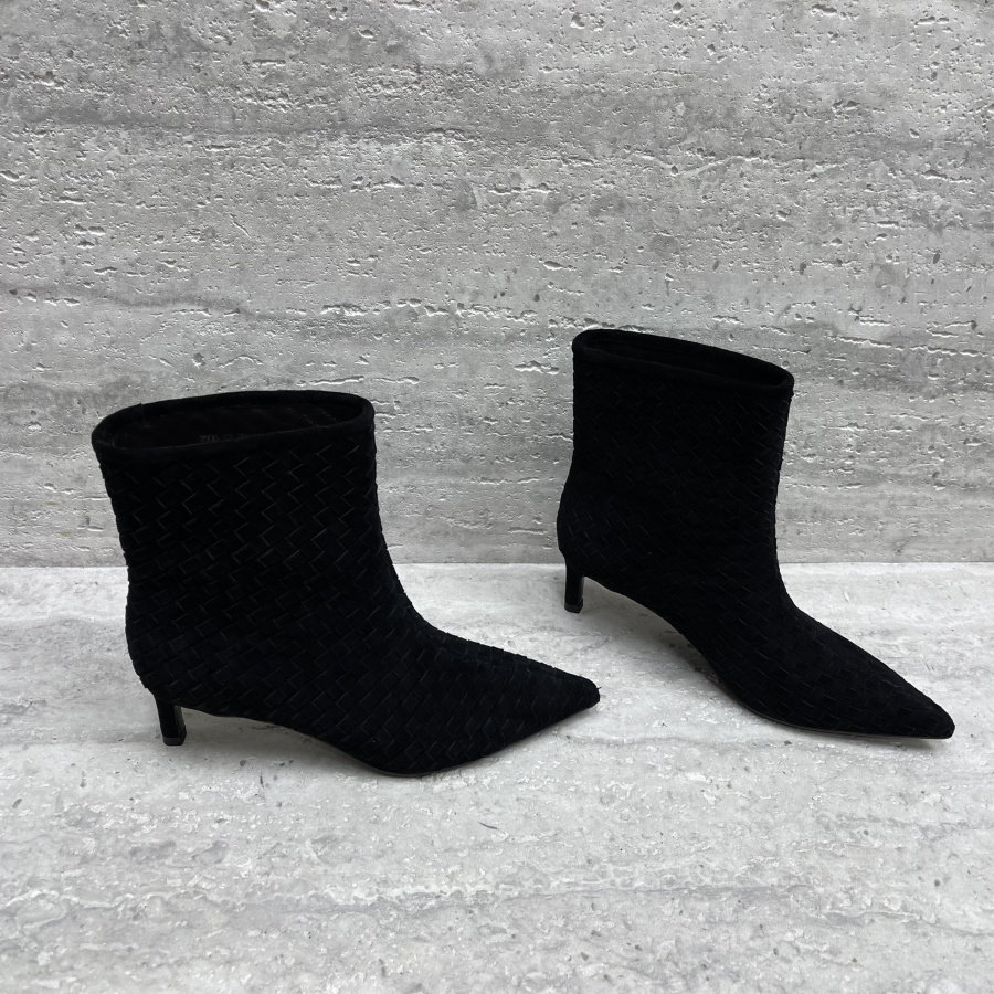 欧洲站女鞋2025秋季新款真皮编织羊猄尖头细跟高跟鞋流行短靴女潮,淘宝优惠券,粉丝福利购,淘宝优惠卷