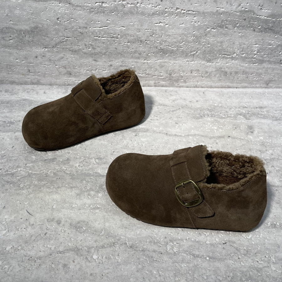 欧洲站女鞋2025冬季新款欧货真皮牛反绒加绒保暖平底穆勒鞋棉鞋女,淘宝优惠券,粉丝福利购,淘宝优惠卷