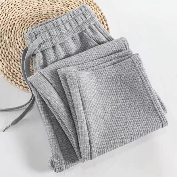 Waffle Pants ແມ່ຍິງ Loose ຂະຫນາດໃຫຍ່ ກາງເກງ Straight Pants 2023 New American Sports Pants Heavy Casual Pants