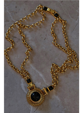 yuwelry黑玛瑙铜双层女小众项链