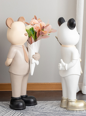 暴力绅士熊轻奢风手工大花瓶摆件