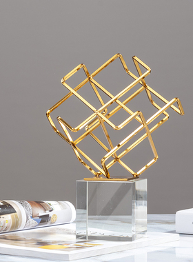 速发轻奢家居客厅餐桌晶色几何装办品摆件创意水金房间饰公桌摆设