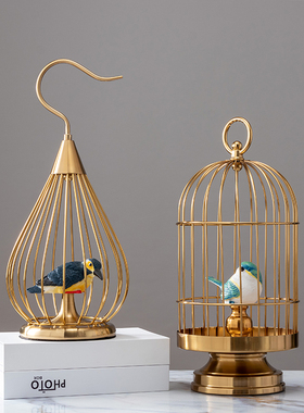 新中式金色鸟笼摆件家居客厅样板房装饰品创意软装工艺品轻奢摆设