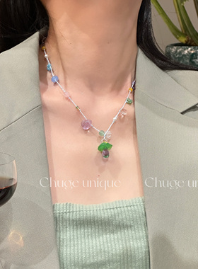 多巴胺项链长款多彩色珠子