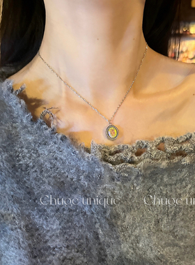 冰糖宝石吊坠精致细款锁骨链男款毛衣链嘻哈风小众设计女生项链