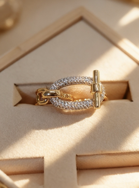 2025新款镶钻个性高级感轻奢女士款双环时尚百搭戒指