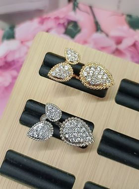 2025新款法式气质微镶水滴戒指女小众轻奢两色金色耳坠高级感