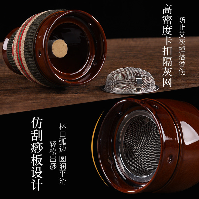艾灸罐陶瓷盒随身灸家用刮痧杯中医仪紫砂火龙无烟柱筒多功能器具,淘宝优惠券,粉丝福利购,淘宝优惠卷