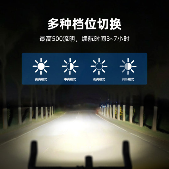 CYCLAMI自行车灯前灯BR500吊装强光手电筒山地公路车夜骑充电灯