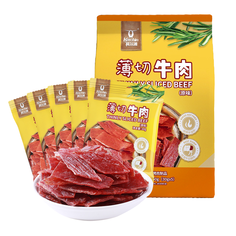 科爾沁薄切牛肉干牛肉片150g充饑解饞原切牛肉片風干休閑小零食_天貓超市_零食_堅果_特產