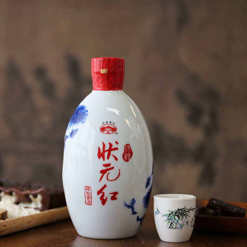 【酒厂直发】古越龙山绍兴黄酒状元红锦鲤黄酒370ml*6瓶整箱 - 图1