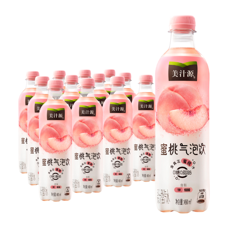 可口可乐 美汁源果汁/果味饮料蜜桃气泡饮480ml*12瓶整箱 - 图0