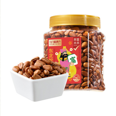 喵满分东北松子500g罐装坚果手剥开口红松籽休闲零食新品干果