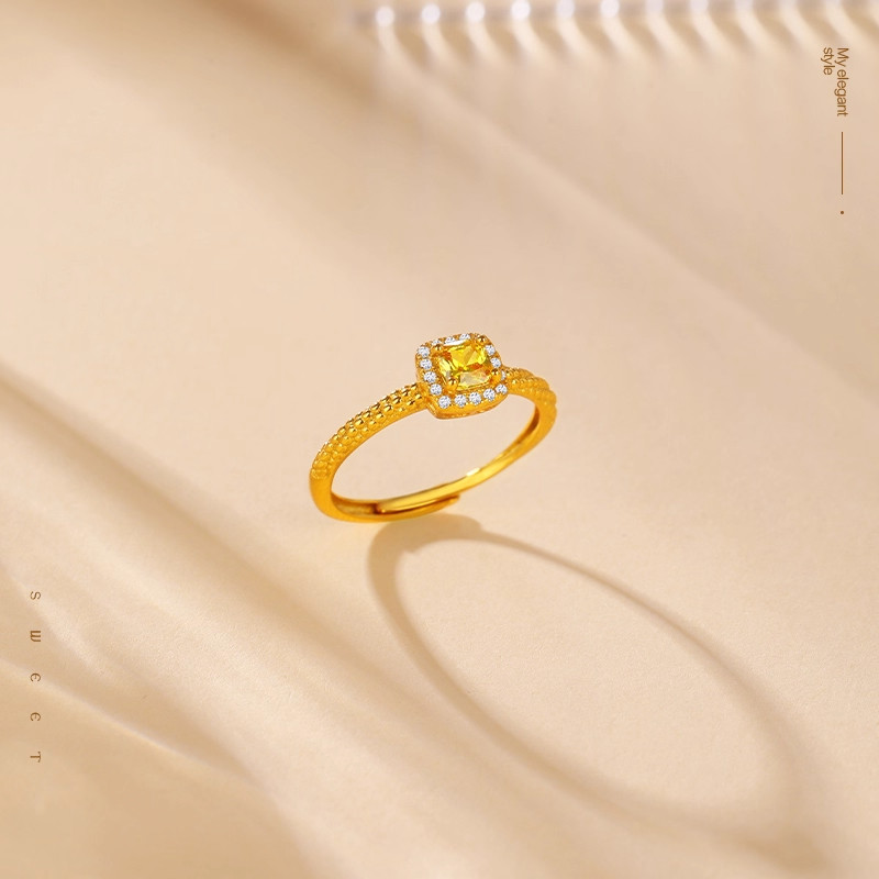 S925银小方糖戒指开口女款黄钻纯银饰品七夕情人节礼物,淘宝优惠券,粉丝福利购,淘宝优惠卷