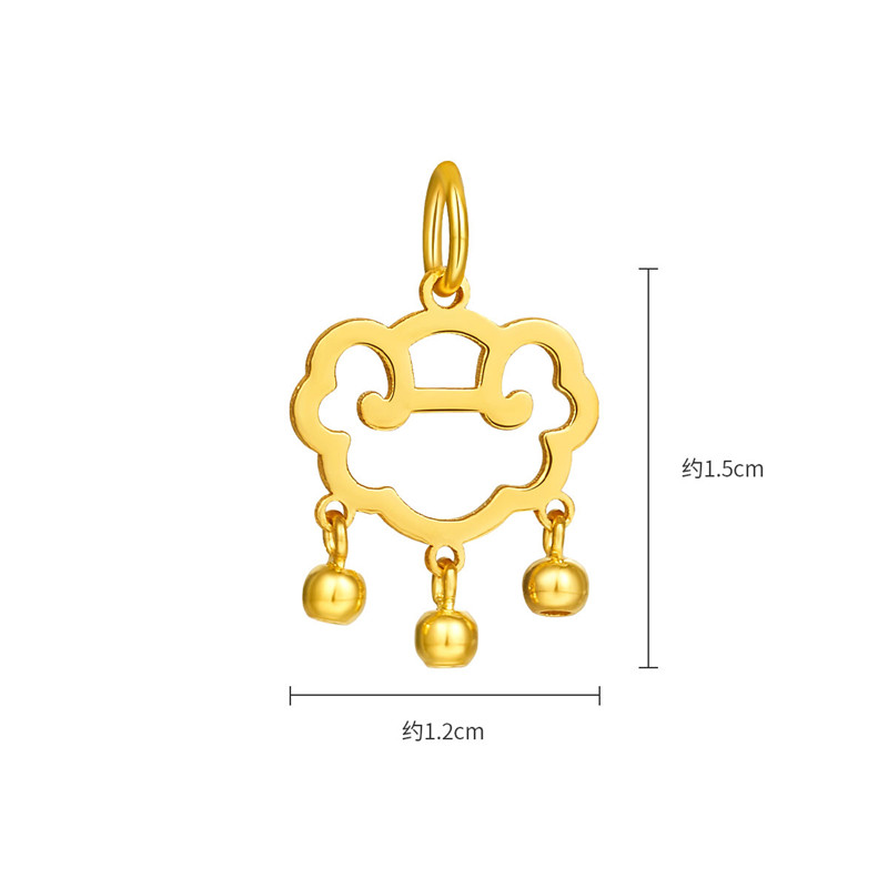 潮宏基 好事发生黄金吊坠 足金挂坠5G金长命锁宝宝计价 - 图0
