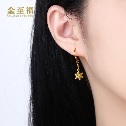 金至福绕线雪花黄金耳环女足金耳坠耳饰生日礼物 - 图1