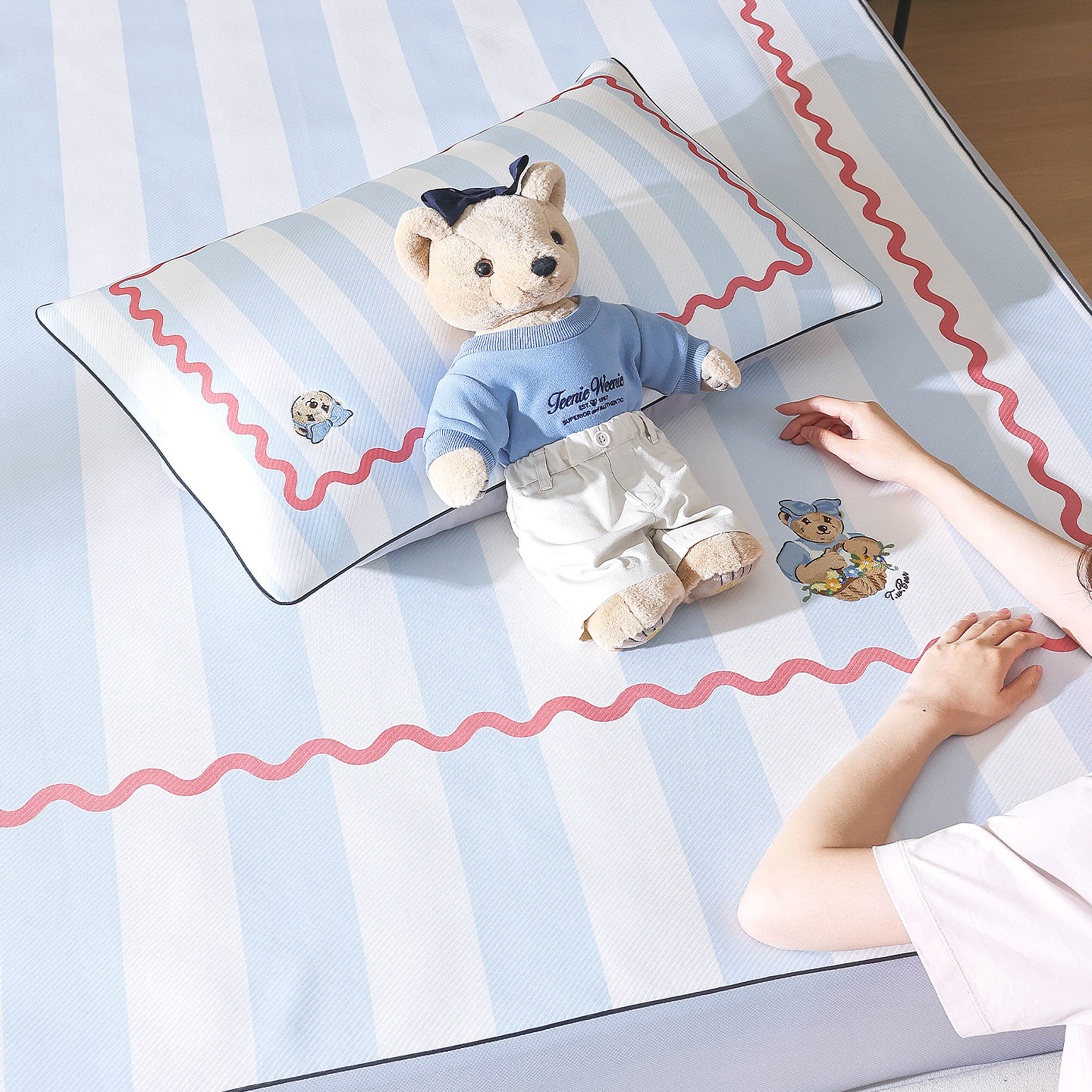 Teenie Weenie小熊凉感儿童冰丝凉席二三件套可机洗床笠款空调席,淘宝优惠券,粉丝福利购,淘宝优惠卷