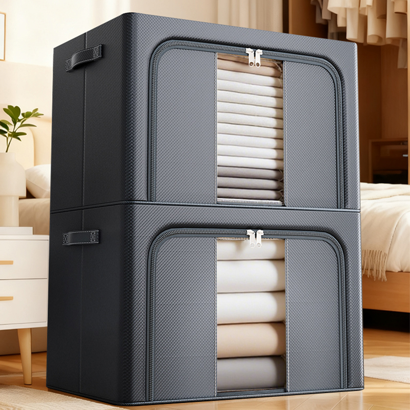 妙然牛津布66L收纳箱布艺折叠大容量换季衣服被子收纳防尘百纳箱 - 图0