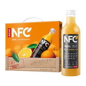 农夫山泉100%NFC果汁900ml*4瓶饮料橙汁整箱装鲜果压榨0添加
