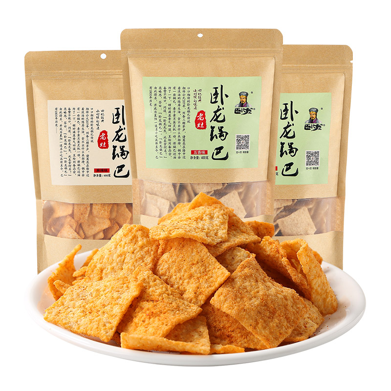 卧龙休闲食品老灶锅巴量贩装400g*3袋麻辣味解馋小零食怀旧网红 - 图0