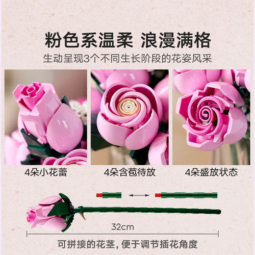 LEGO乐高10374粉玫瑰花束Botanicals18+ - 图2