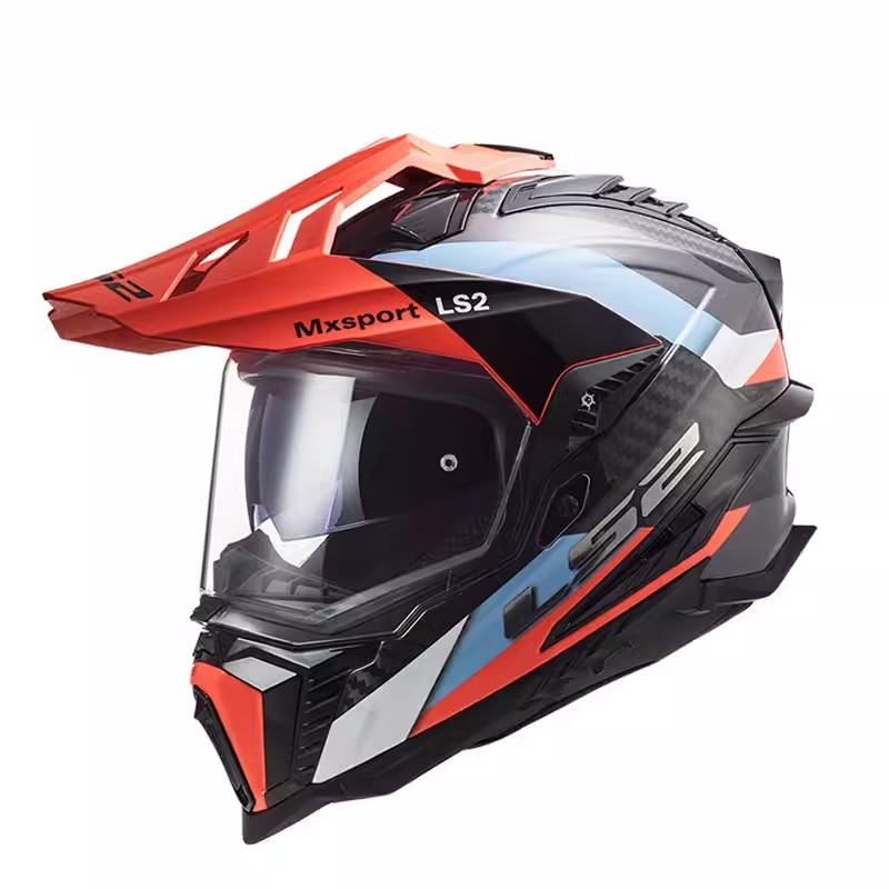 LS2摩托车头盔碳纤维越野拉力盔全盔男女机车四季防雾双镜片MX701 - 图0