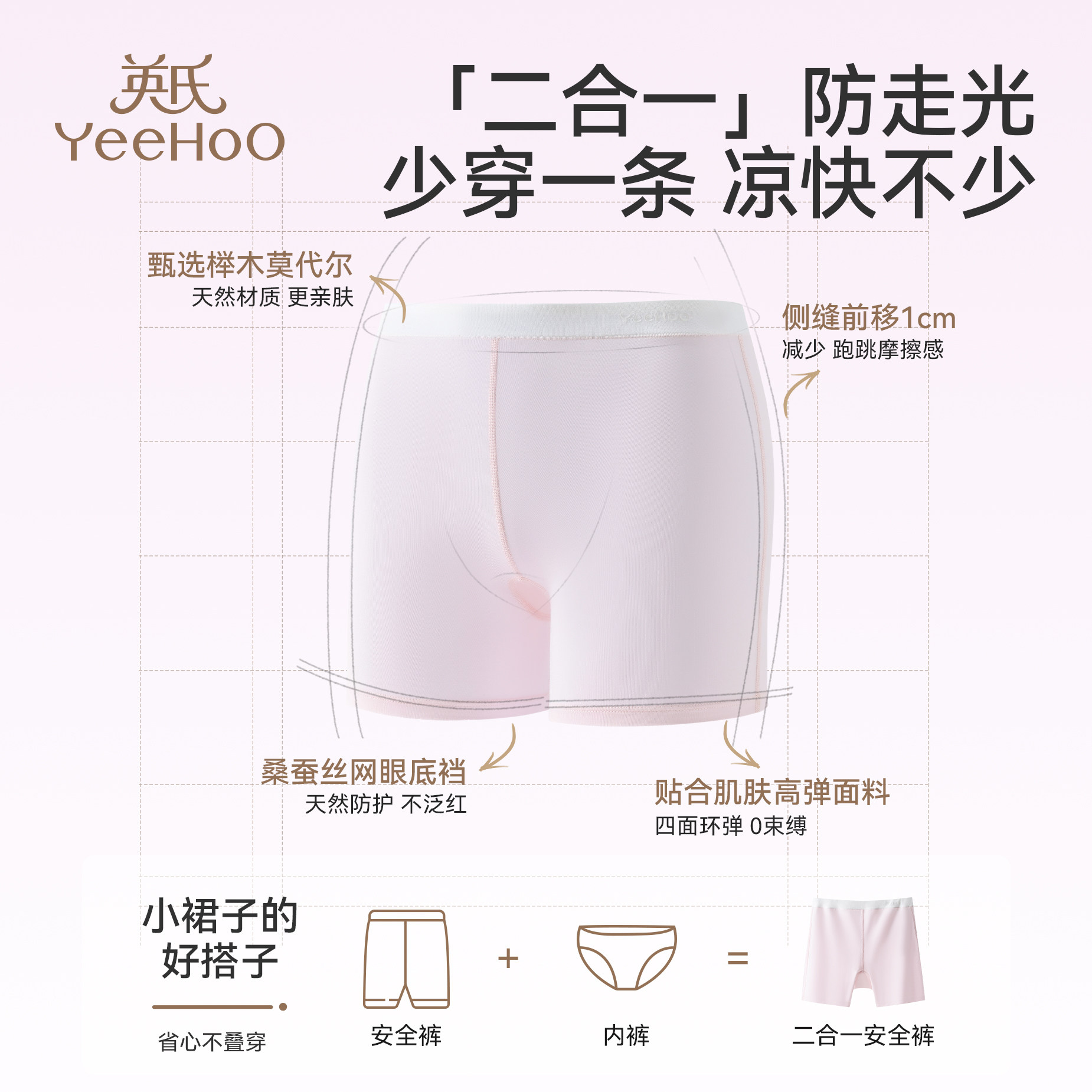 YEEHOO/英氏女童防走光安全裤春夏薄款打底内裤儿童莫代尔四角裤