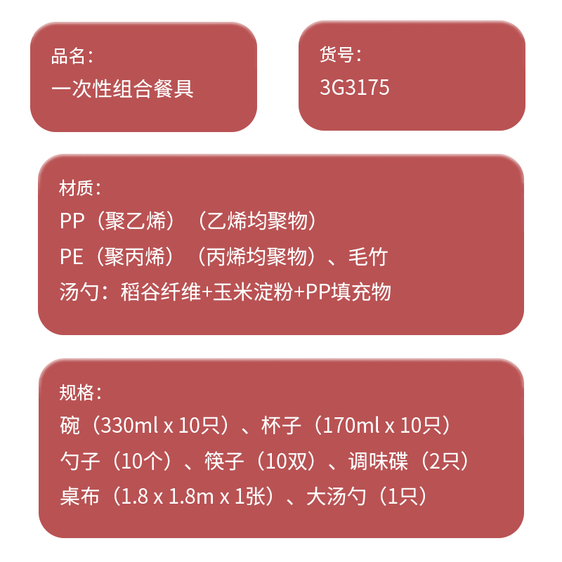 芳草地一次性餐具碗筷杯组合套装野餐烧烤酒席聚餐露营户外旅行 - 图3