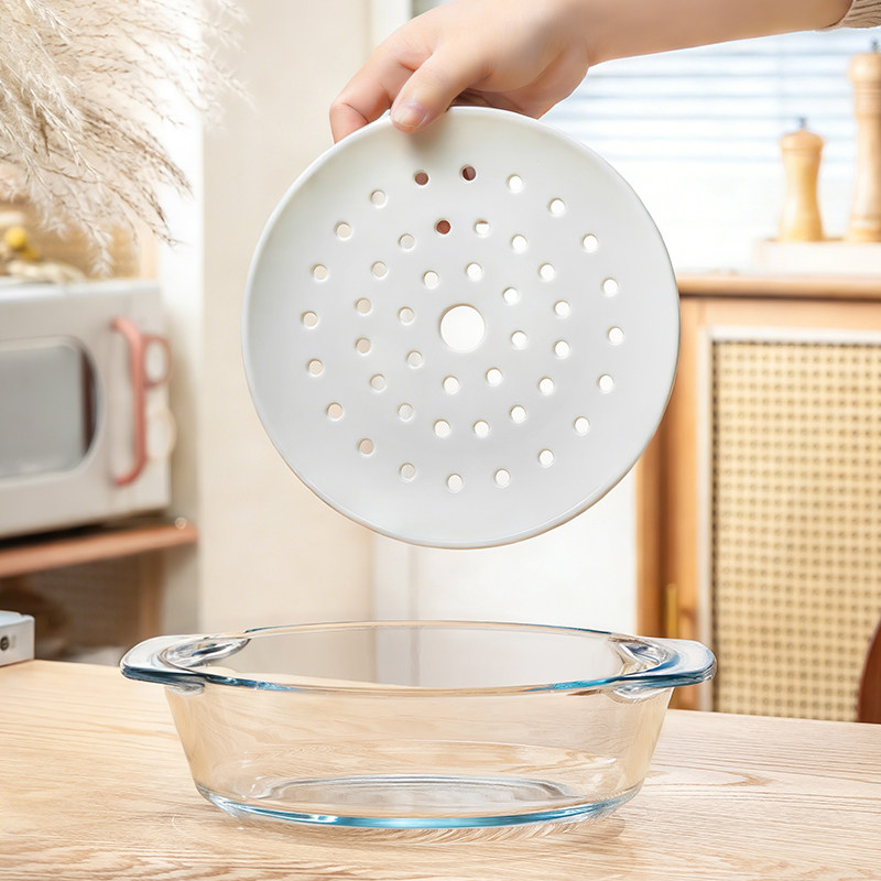 微波炉专用玻璃碗带盖家用透明耐热蒸蛋羹碗双耳烤碗烤箱加热器皿