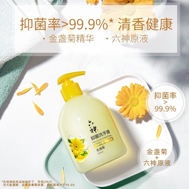 六神抑菌（金盏菊）洗手液500ml*2瓶易冲洗温和家庭装按压式,淘宝优惠券,粉丝福利购,淘宝优惠卷