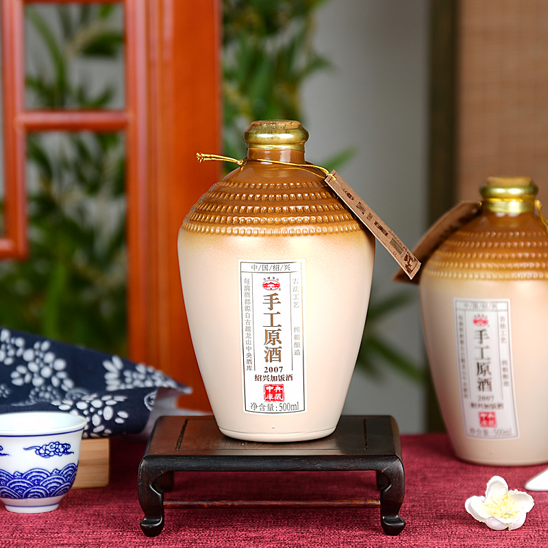 【酒厂直发】古越龙山绍兴加饭酒2007年手工原酒500ML*6瓶整箱装 - 图1