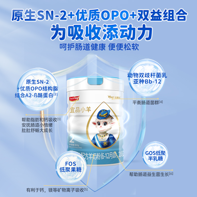 蓓康僖宜品小羊婴幼儿配方羊奶粉2段800g*6罐6-12月宝宝羊奶