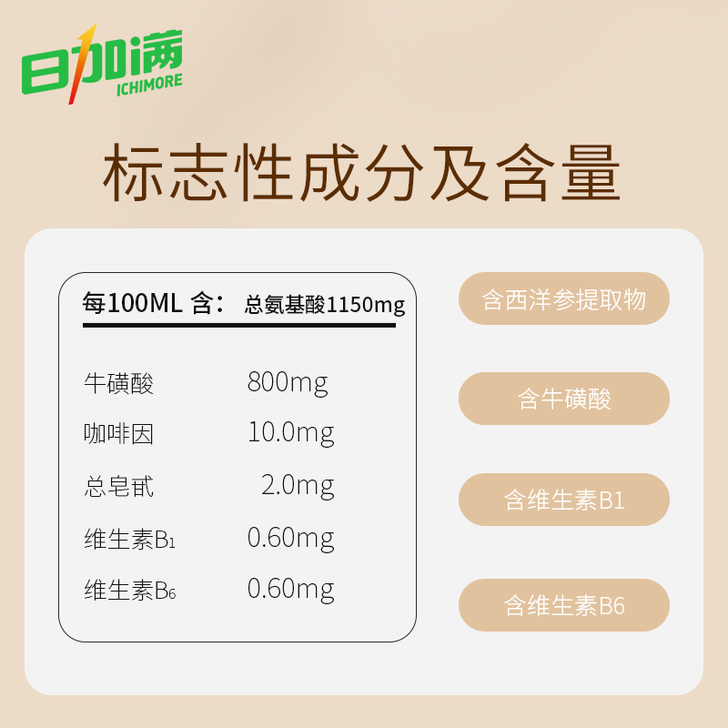 包邮日加满牛磺酸氨基酸饮品120ml*10瓶西洋参提取物 皂甙 咖啡因