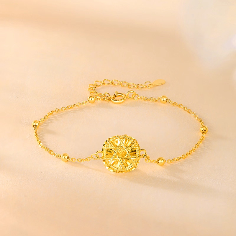 S925银花丝方糖手链女款纯银转运珠金色手饰情人节礼物,淘宝优惠券,粉丝福利购,淘宝优惠卷