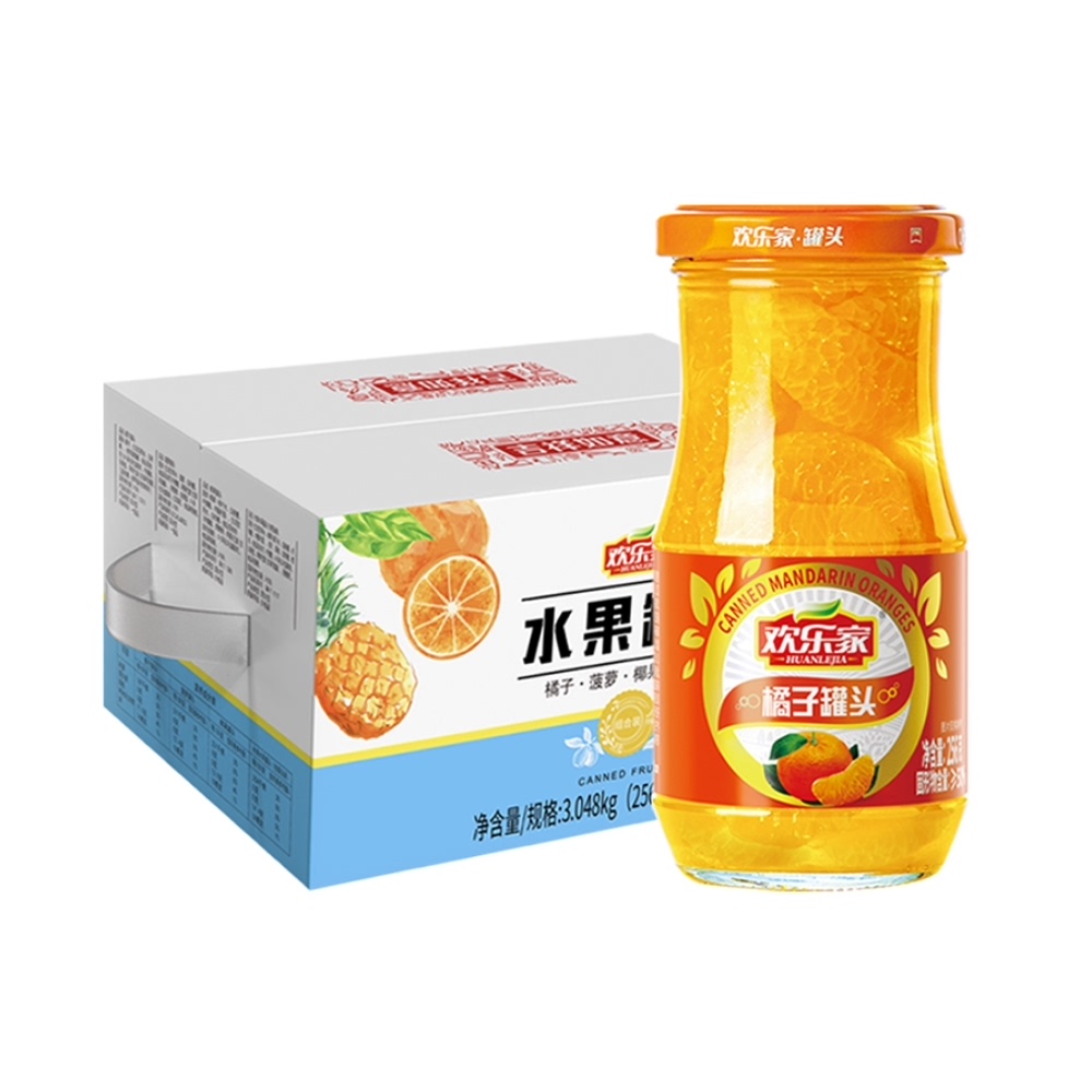 欢乐家混合南方水果罐头橘子菠萝3048g*1箱休闲即食零食12罐整箱