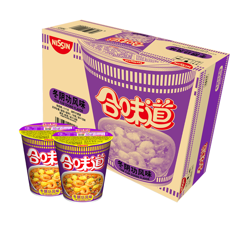 NISSIN/日清方便面合味道冬阴功风味代餐零食夜宵泡面888g×1箱 - 图0