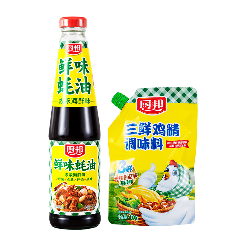 厨邦三鲜鸡精100g+鲜味蚝油490g调味调料鸡粉蚝汁蒸鱼-图0