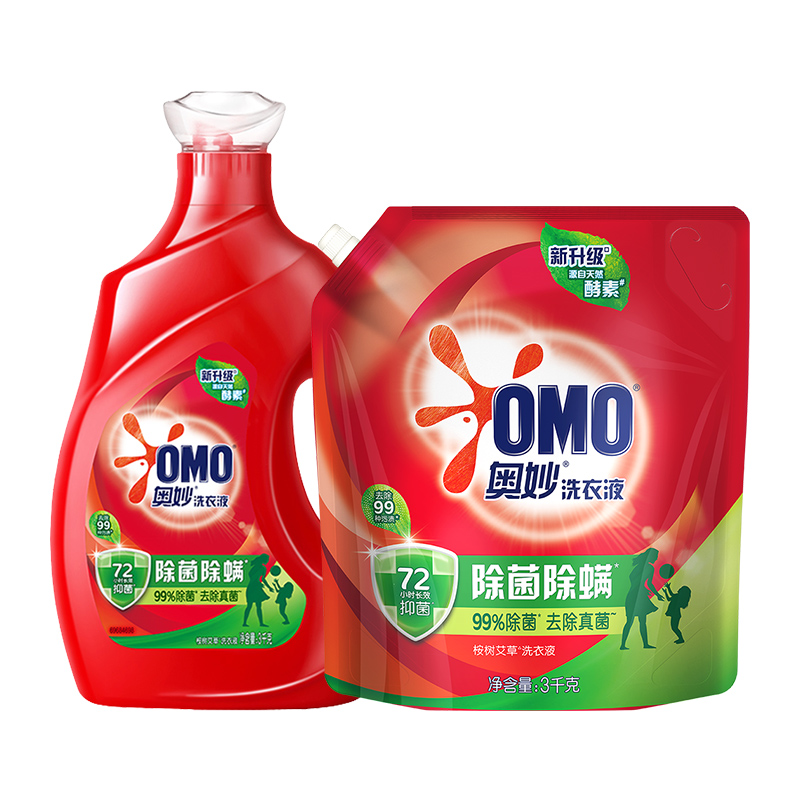 奥妙除菌除螨洗衣液3KG+除菌除螨洗衣液壶嘴袋装3KG