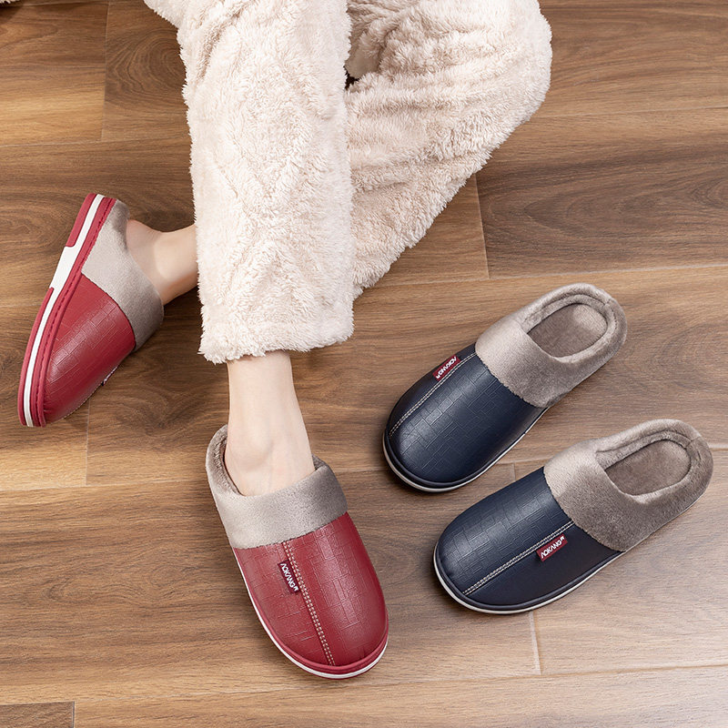 奥康高端皮面防水棉拖鞋男士秋冬季家居室内加绒保暖包跟PU皮拖鞋,淘宝优惠券,粉丝福利购,淘宝优惠卷