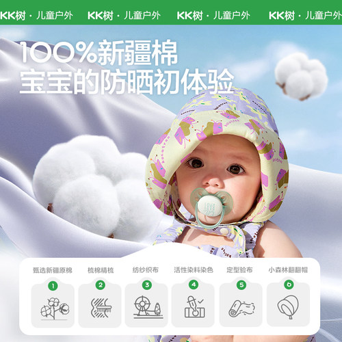 KK树宝宝防晒帽大帽檐防紫外线婴儿纯棉双面可戴遮阳帽春夏薄款 - 图1