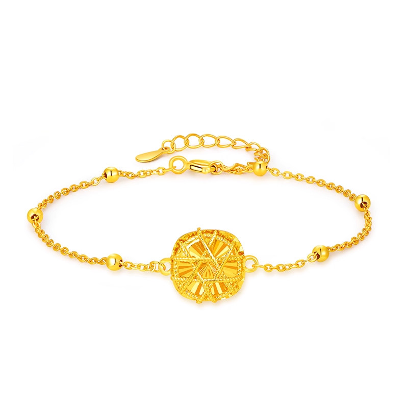 S925银花丝方糖手链女款纯银转运珠金色手饰情人节礼物,淘宝优惠券,粉丝福利购,淘宝优惠卷