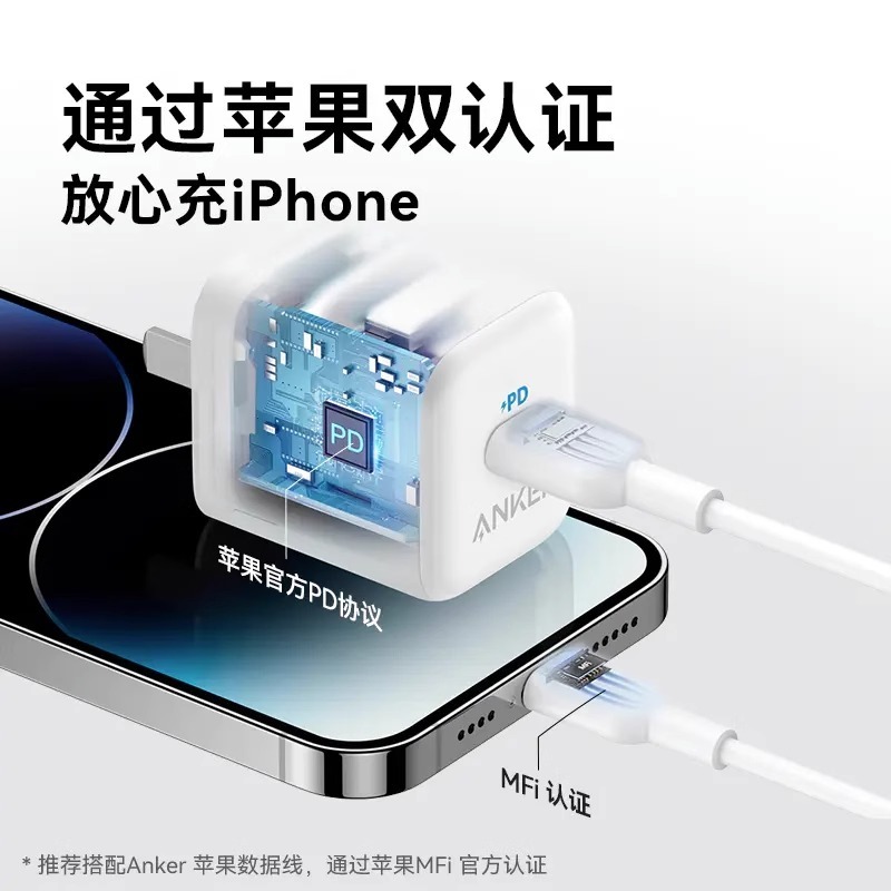 Anker安克20W苹果快充充电器可折叠插头iPhone15/14/13/安卓通用-图0